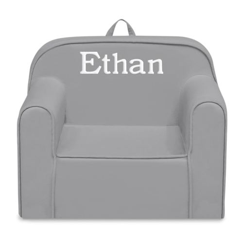 Delta Children Cozee Chair for Kids - 1 Seater Foam Toddler Couch can be Personalized with Name, Has Removable Cover for Easy Machine Washing (25x18x20.5 Inches, Light Gray)