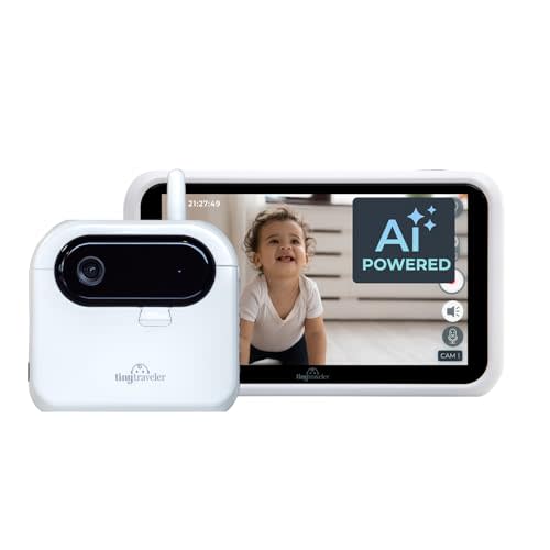 Tiny Traveler Ai Smart Wireless Baby Car Monitor with Power Bank - AI-Powered Safety Alerts: Cry/Laugh/Stand Detection, Virtual Fence, Long Range 1000ft Night Vision Lullabies Night Light - White