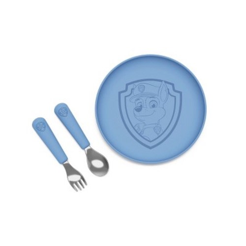 Lalo PAW Patrol 3pc Silicone Plate + Utensils Set - Chase