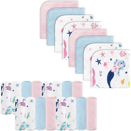 softan Baby Washcloths, 24Pack Baby Wash Cloths Extra Soft & Ultra Absorbent, Baby Towels and Washcloths Face Towel Unisex for Boys Girls Face & Body (Mermaid)