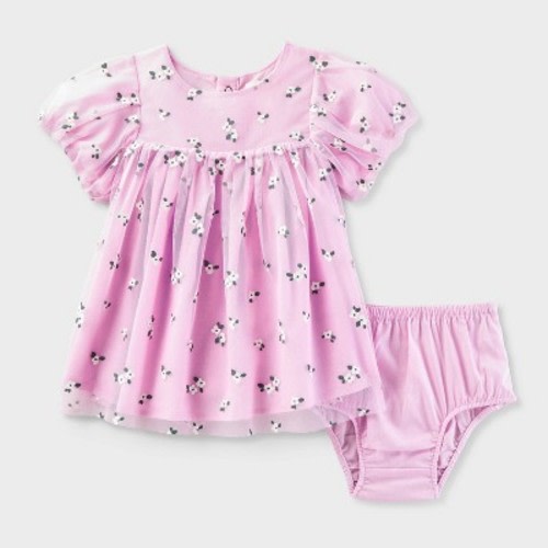 Baby Girls' Daisy Tulle Dress - Cat & Jack™ Purple 6-9M: Lightweight Floral Tutu, Short Balloon Sleeves, Machine Washable