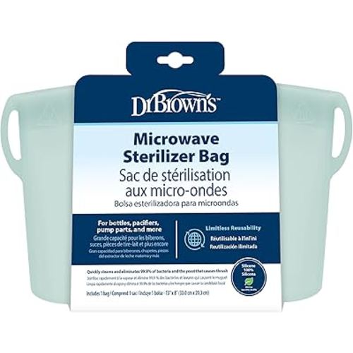 Dr. Brown's Microwave Steam Sterilizer Bag for Baby Bottles, Breast Pump Parts & Other Toddler Accessories, 100% Silicone, Reusable Sterilizing Bag