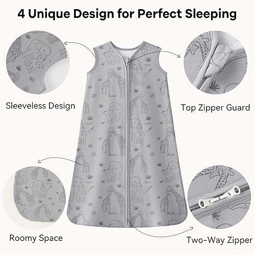Unnivoll Baby Sleep Sack 6-12 Months 1.0 Tog Baby Wearable Blanket 100% Cotton Sleeping Sack with 2-Way Zipper for Infant Newborn Apricot & Gray Elephant