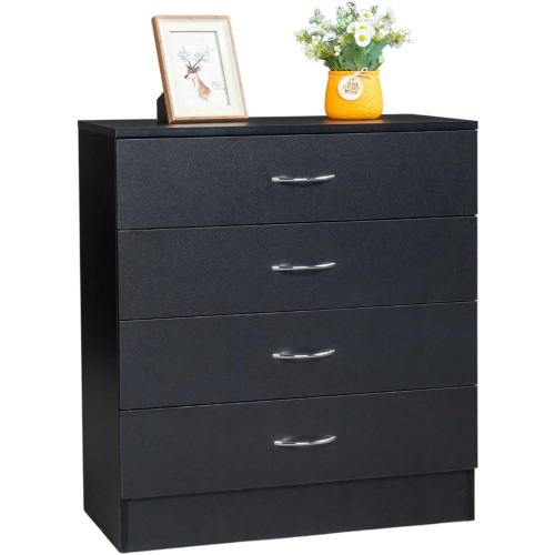 Karl home Black 4 Drawer Dresser for Bedroom, Modern Nightstand Storage Chest of Drawer, Wooden Side Table End Table, Living Room, Reception Room