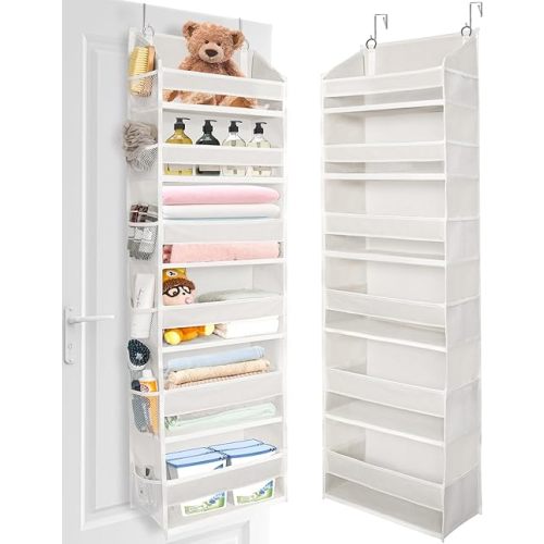 ULG Over The Door Organizer with 6 Large Pockets 12 Side Pockets, 50lbs Weight Capacity Door Hanging Organizer for Bedroom, Bathroom, Pantry, Nursery Storage, Beige