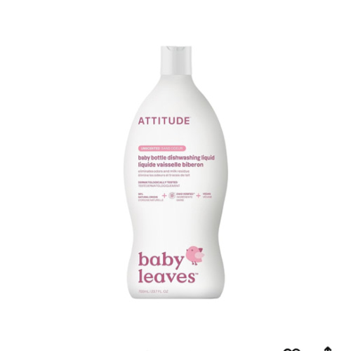 ATTITUDE Baby Dish Soap and Bottle Cleaner, EWG Verified Dishwashing Liquid, No Added Dyes or Fragrances, Tough on Milk Residue and Grease, Vegan, Unscented, 23.7 Fl Oz