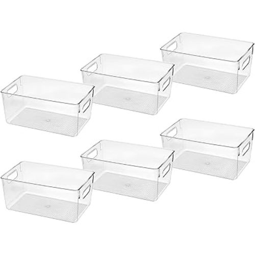 Clear Plastic Storage Bins, Pantry Organizers and Storage Containers Fridge Organizer Bins for Organizing Kitchen Cabinet Organizer Bin Bathroom Freezer Refrigerator Organization