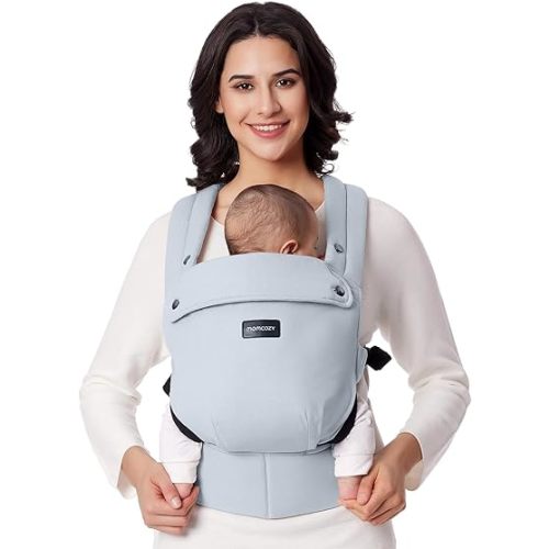 Momcozy Baby Carrier - Ergonomic, Cozy and Lightweight Carrier for 7-44lbs, Effortless to Put On, Ideal for Hands-Free Parenting, Enhanced Lumbar Support, Purehug for Infant to Toddler, Light Blue
