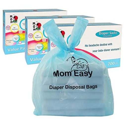 MOM EASY Diaper Sacks with Easy-to-Tie Handles Baby Diaper Disposal Bag Unscented Leak Proof Easy Dispensing Baby Poop Bags 8 x 15 inches, 600 Pcs