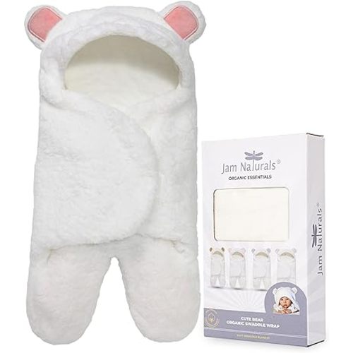Jam Naturals- Baby Swaddle Blanket, Cute Bear Organic Receiving Swaddling Wrap, Newborn Baby Girl Soft Plush Registry Gift (Pink 0-3)