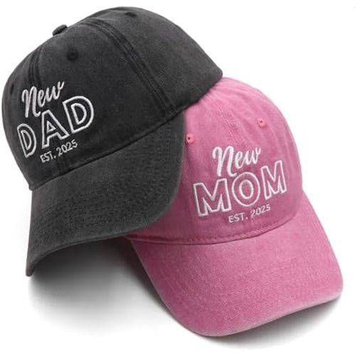 Mom and Dad Hats Est 2025 New Mom Dad Gifts Embroidered Mom Dad Hats Adjustable Baseball Cap New Parents Gifts