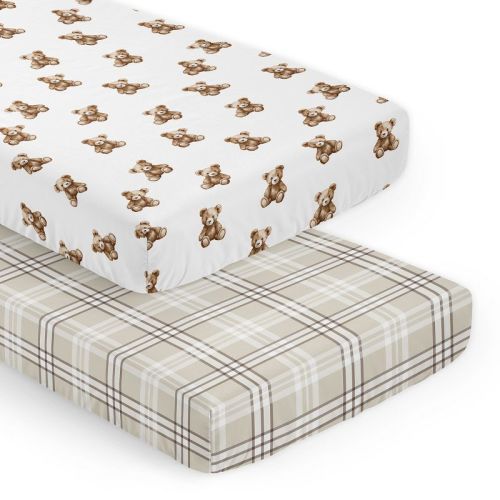 Sweet Jojo Designs Boy, Girl, Unisex/Gender Neutral Fitted Crib Sheets Set Boho Teddy Bear Brown and Taupe 2pc