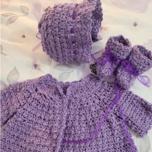 Handmade Purple Crochet Baby Set