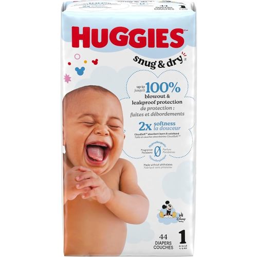 Huggies Size 1 Diapers, Snug & Dry Newborn Diapers, Size 1 (8-14 lbs), 44 Count, Packaging May Vary