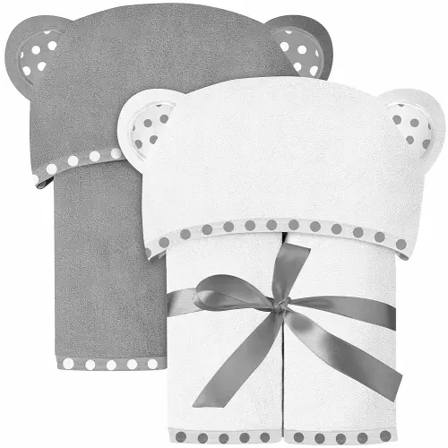 Set of 2 Hooded Baby Towels – White and Grey – Luxurious, Large and Super Absorbent – 75 x 75 cm – Soft and Suitable for Infants, Toddlers and Kids – 400 GSM – 30 x 30 Inch