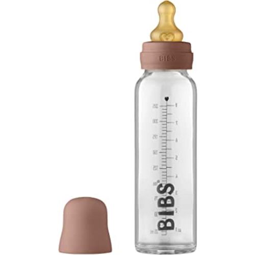 BIBS Baby Glass Bottle. Anti-Colic. Round Natural Rubber Latex Nipple. Supports Natural Breastfeeding, Complete Set - 225 ml, Woodchuck