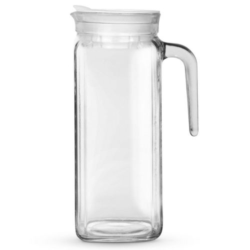 Amici Home Italian Igloo Quadra Medium Glass Pitcher, White Plastic Lid, Dishwasher Safe , 34-ounce