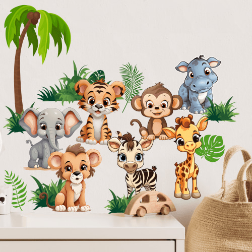 Gotsafety Baby Animal Wall Stickers - Premium Vinyl Jungle Animal Wall Decals for Nursery & Classroom - Safari Decals for Kids Room Animal Wall Decor - Easy Application Adhesive Decals