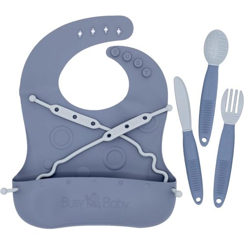 BUSY BABY - Silicone Baby Bib for Babies & Toddlers with Pre-Formed Holes to Easily Attach Bungees