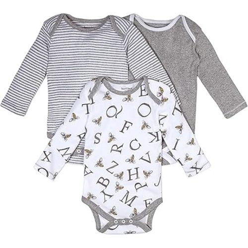 Burt's Bees Baby Bodysuits, 3-Pack Long & Short-Sleeve One-Piece, 100% Organic Cotton