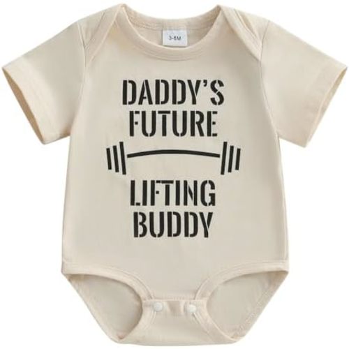 Canis Infant Newborn Baby Boys Girls Funny Letters Bodysuit Father's Day Short Sleeve Neutral Baby Announcement Romper