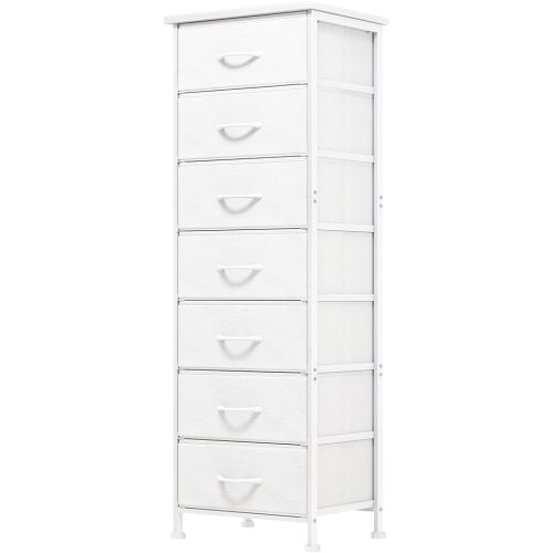 Fixwal White Tall Dresser for Bedroom, Storage Dresser Organizer with 7 Fabric Drawers, Nightstand Furniture in Closet, Entryway, Hallway
