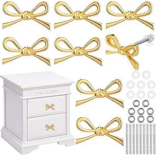 16 Pcs Bow Drawer Knobs Metal Bow Dresser Knobs Vintage Handles for Dresser Gold Handles for Home Bedroom Kitchen Cabinets Hardware Cupboard, 1.6 x 1 Inches