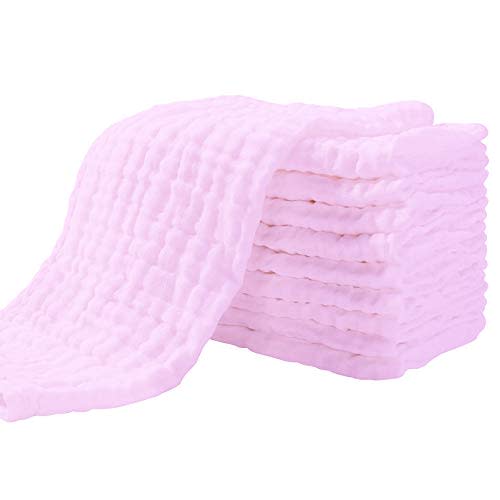 Yoofoss Muslin Burp Cloths for Baby 10 Pack 100% Cotton Baby Washcloths for Boys Girls Large 20''X10'' Super Soft and Absorbent Pink