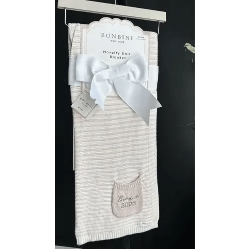 Bonbini NEW York Blanket Born In 2026 NEW striped On White and Light Pink Stones
