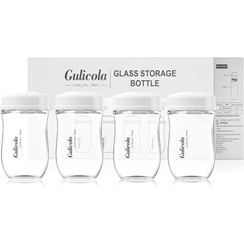 Glass Breastmilk Storage Bottles, Wide Neck Breastmilk Collection Bottles, 5 oz, 4 Pack - White