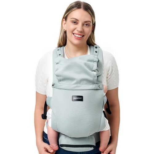 Momcozy Newborn Baby Carrier - Ergonomic, Cozy and Lightweight Carrier for 7-24lbs, Adjustable Neck Support with Sunshield, Breathable Airmesh Perfect for Summer Outing, Silver Grey