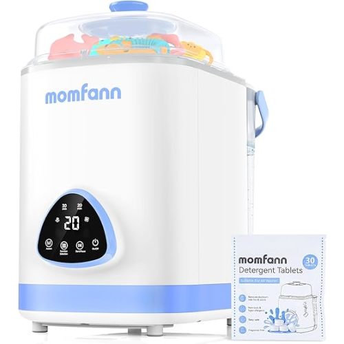MOMFANN EasePure Pro Baby Bottle Washer, Upgraded 4-in-1 Bottle Washer and Sterilizer and Dryer, Deep Clean for Bottles, Pump Parts & Essentials, Time-Saving Effortless Baby Care (White Blue)