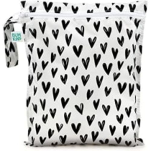Bumkins Waterproof Wet Bag, Washable, Reusable for Travel, Beach, Pool, Stroller, Diapers, Dirty Gym Clothes, Wet Swimsuits, Toiletries, 12x14 – Black Hearts