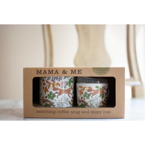 Mama and Me Matching Mug and Sippy Cup Set, Ceramic mug and melamine sippy cup with lid. Removable top for toddler “coffee” mug.