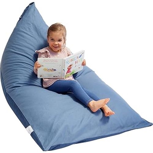 Huddle Original Stuffed Animal Bean Bag Storage Extra Large Designer Beanbag Chairs for Kids Teens & Adults | Instant Clutter Clear for Stylish Moms - Stuffed Animal Storage Bean Bag Chair Blue Denim