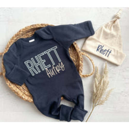 Personalized Newborn Baby Outfit | Navy Romper Light Blue Baby Names – Wonderfully Made