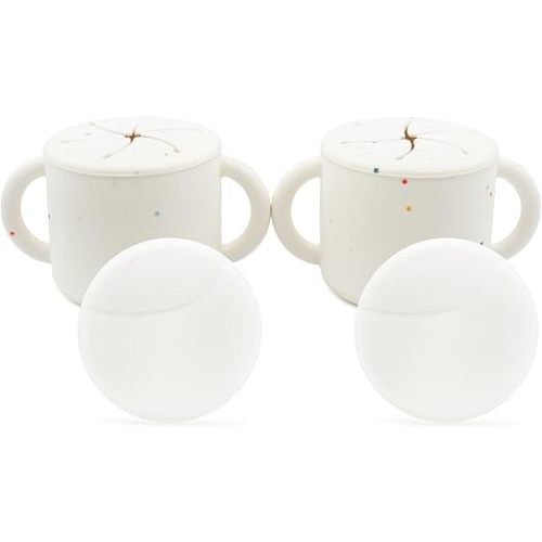 WeeSprout Snack Containers, Food Grade Silicone Cups, Spill-Proof Tops For Toddlers and Babies, Premium Hard Plastic Travel Lids, Dishwasher Safe, Set of 2 Snack Catchers