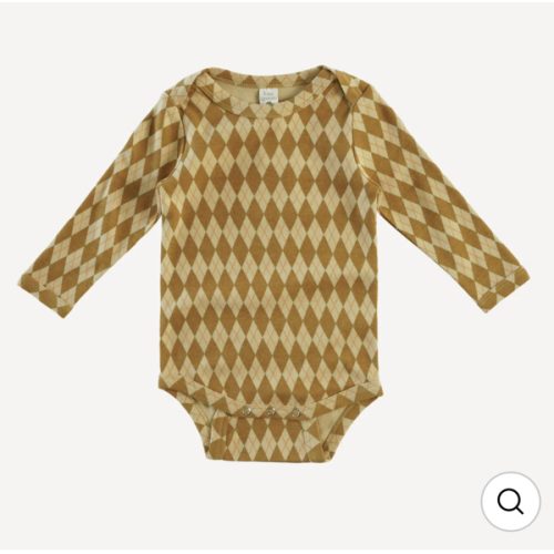 long sleeve lap neck bodysuit | cinnamon argyle | organic cotton interlock