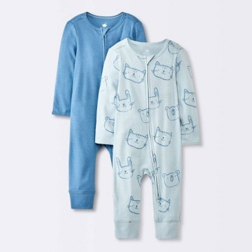 Baby Boys' 2pk Cotton Zip Romper - Cloud Island™ Blue, Size: Newborn