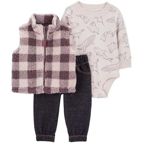 Carter's Baby Boys' 3 Piece Plaid Patch Little Vest Set