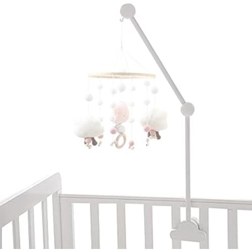 Mobiles, Baby Crib Mobile Arm 27.17inch Wooden Cloud Design Detachable Adjustable Holder Cute Cot Bed Bell Wind Chimes Hanger Bracket