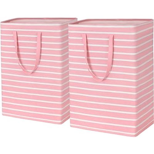 Goodpick Pink Laundry Basket Kids Baby Laundry Hamper Towels Dirty Clothes Baskets for Organizing Large Collapsible Laundry Baskets Baby Girls Toy Storage Bathroom, Dorm, 75L Set of 2, Pink
