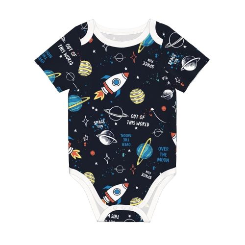 Space Baby Boys Girls Bodysuit Newborn Short Sleeve Romper Infant Neutral Outfits Jumpsuit 0-24 Months