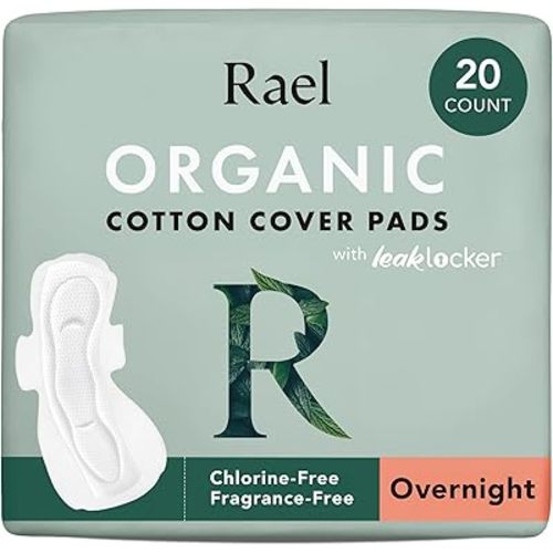 Rael Pads for Women, Organic Cotton Cover - Period Pads with Wings, Feminine Care, Sanitary Napkins, Heavy Absorbency, Unscented, Ultra Thin (Overnight, 20 Count)