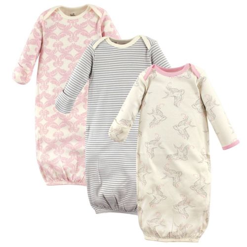 Touched by Nature Baby Girl Organic Cotton Long-Sleeve Gowns 3pk, Bird, 0-6 Months, Size: 0-6 months