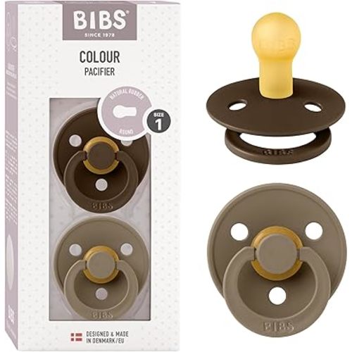 BIBS Pacifiers Colour Collection | Natural Rubber Baby Pacifier | Set of 2 BPA-Free Soothers | Made in Denmark | 0+ Months (Pack of 2) | Mocha/Dark Oak