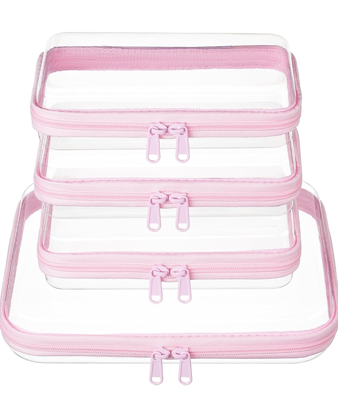 4 pcs Clear Zipper Pouches,Hard Shell Zipper Case, Toiletry Bag for Travel, CLear Diaper Bag, Toiletry Pouch, Travel Organizer, Cosmetic Bag,Toy Storage Bins (M+3S) (Mint Green)