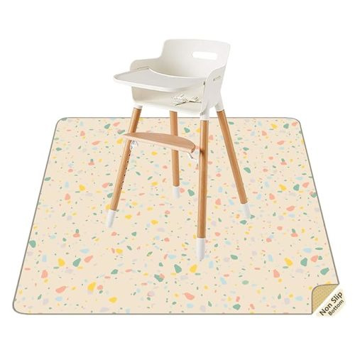 Splat Mat for Under High Chair/Arts/Crafts by CLCROBD, 51" Baby Anti-Slip Food Splash and Spill Mat for Eating Mess, Waterproof Floor Protector and Table Cloth (Beige) : Baby