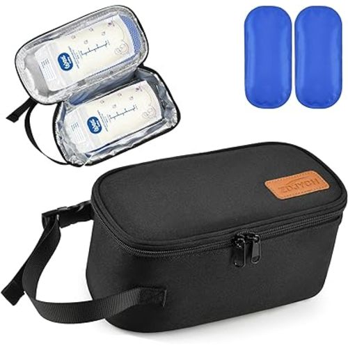 BreastMilk Cooler Bag With IcePack,Refrigerate 4-6 Bags of Breastmilk,Portable Insulated Breast Milk Storage Fridge Cooler travel bag For Nursing Mom Daycare/Work/Airport,Small,Black