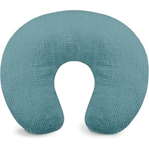 Hooyax Muslin Nursing Pillow Cover, Soft Breathable Feeding Slipcover for Breastfeeding Moms, Stretchy Removable Infant Pillow Cover for Boy and Girls (Blue)